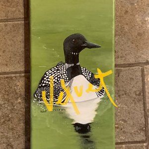 Original Loon acrylic on canvas painting for sale by artist 8 x 16